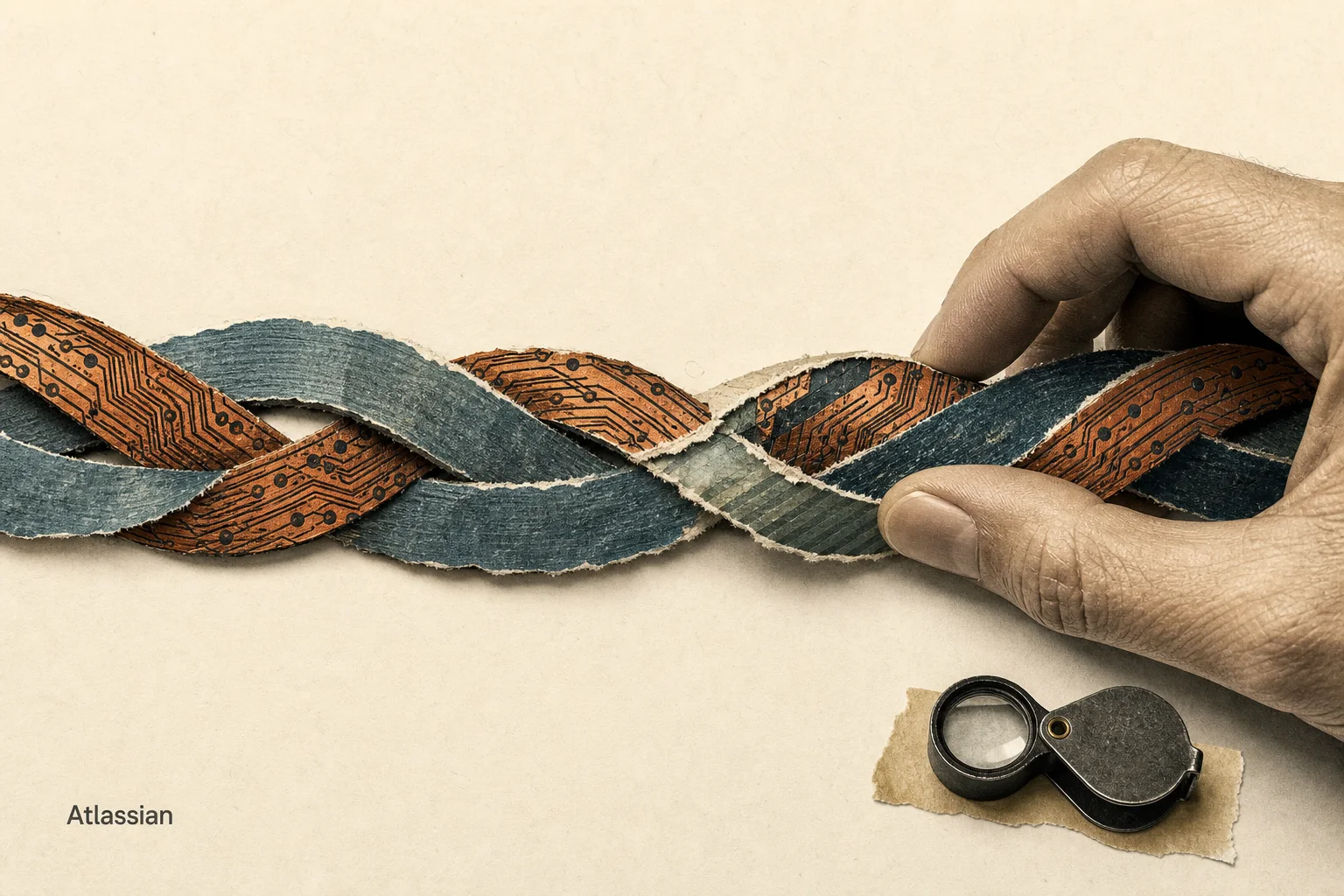 Editorial illustration supporting Atlassian Adds AI Code Attribution With AMP, but Deeper Identity Controls Must Wait